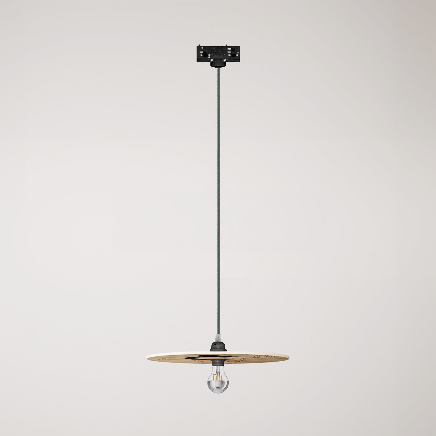 Track hanglamp met UFO dubbelzijdige houten kap