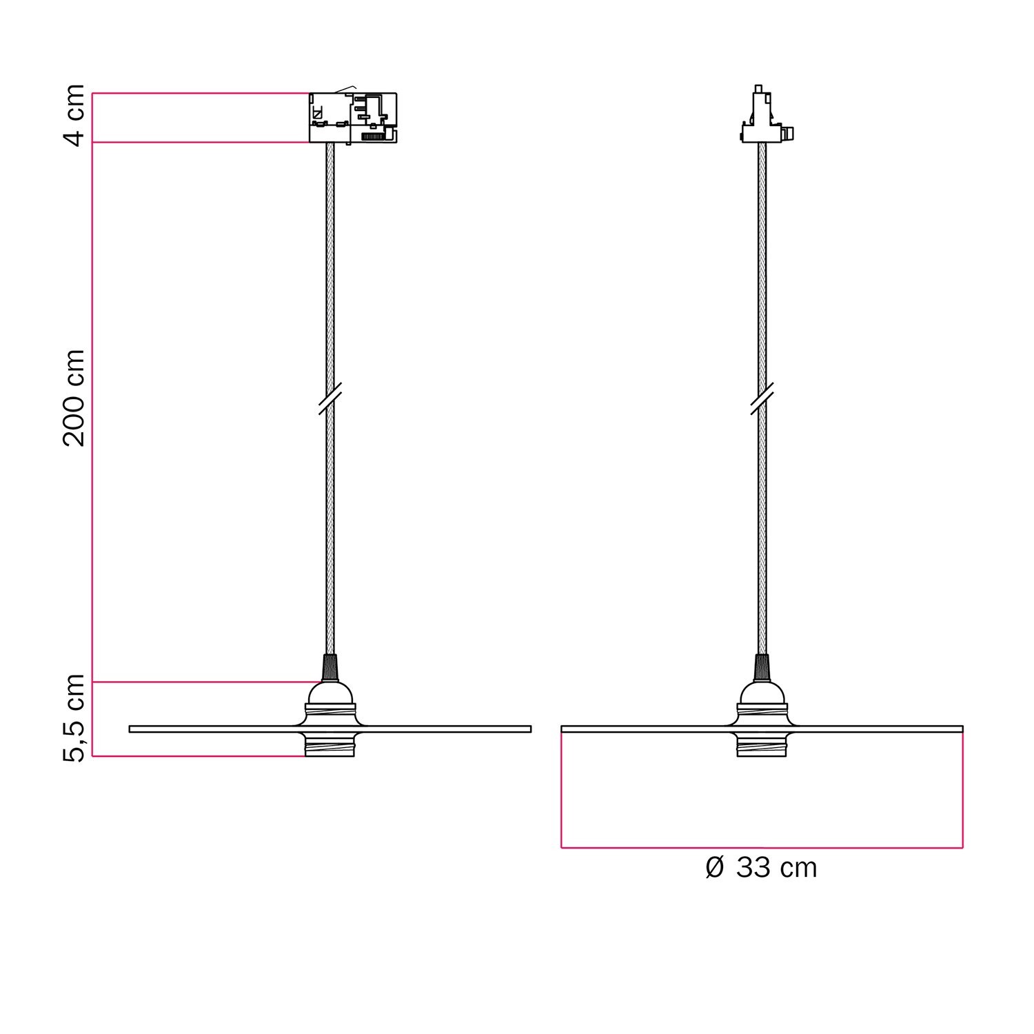 Track hanglamp met UFO dubbelzijdige houten kap