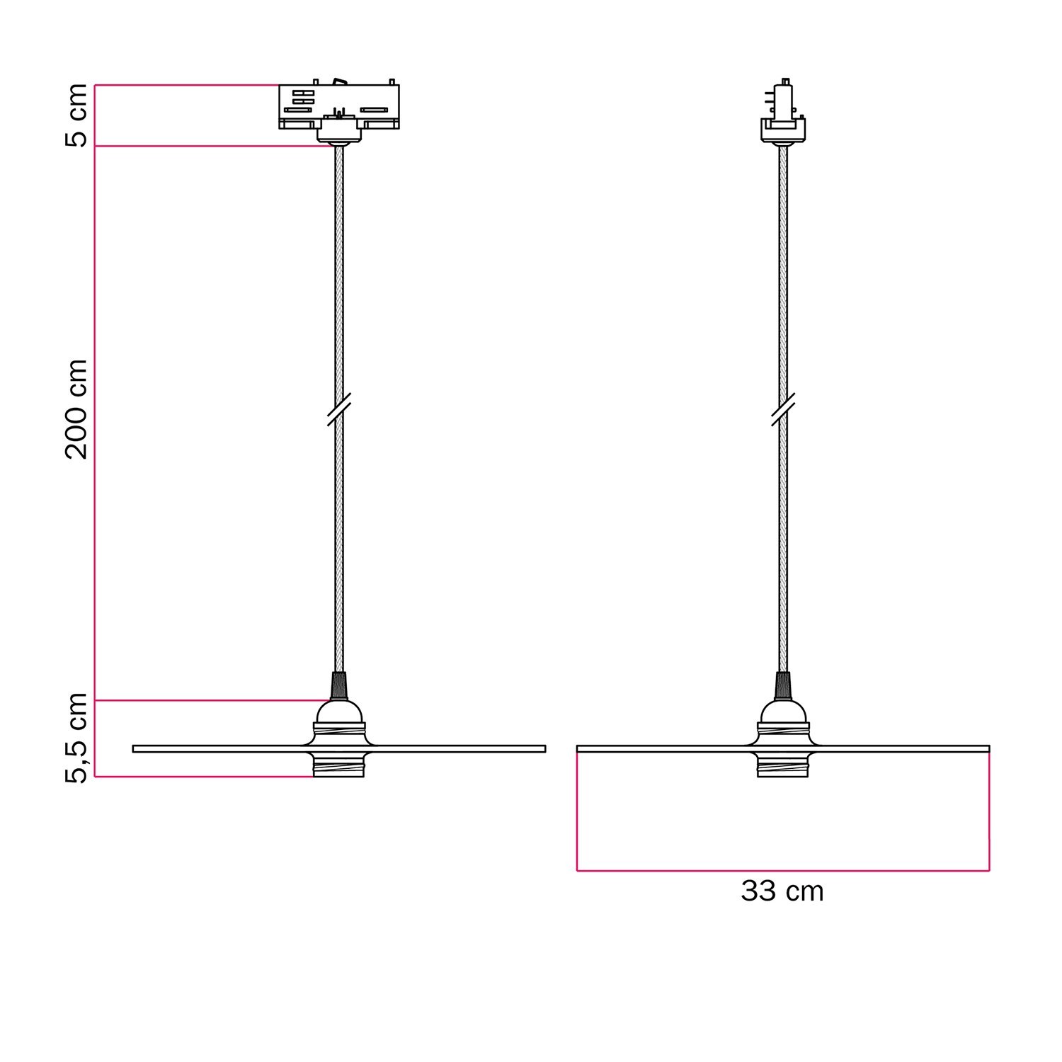 Track hanglamp met UFO dubbelzijdige houten kap