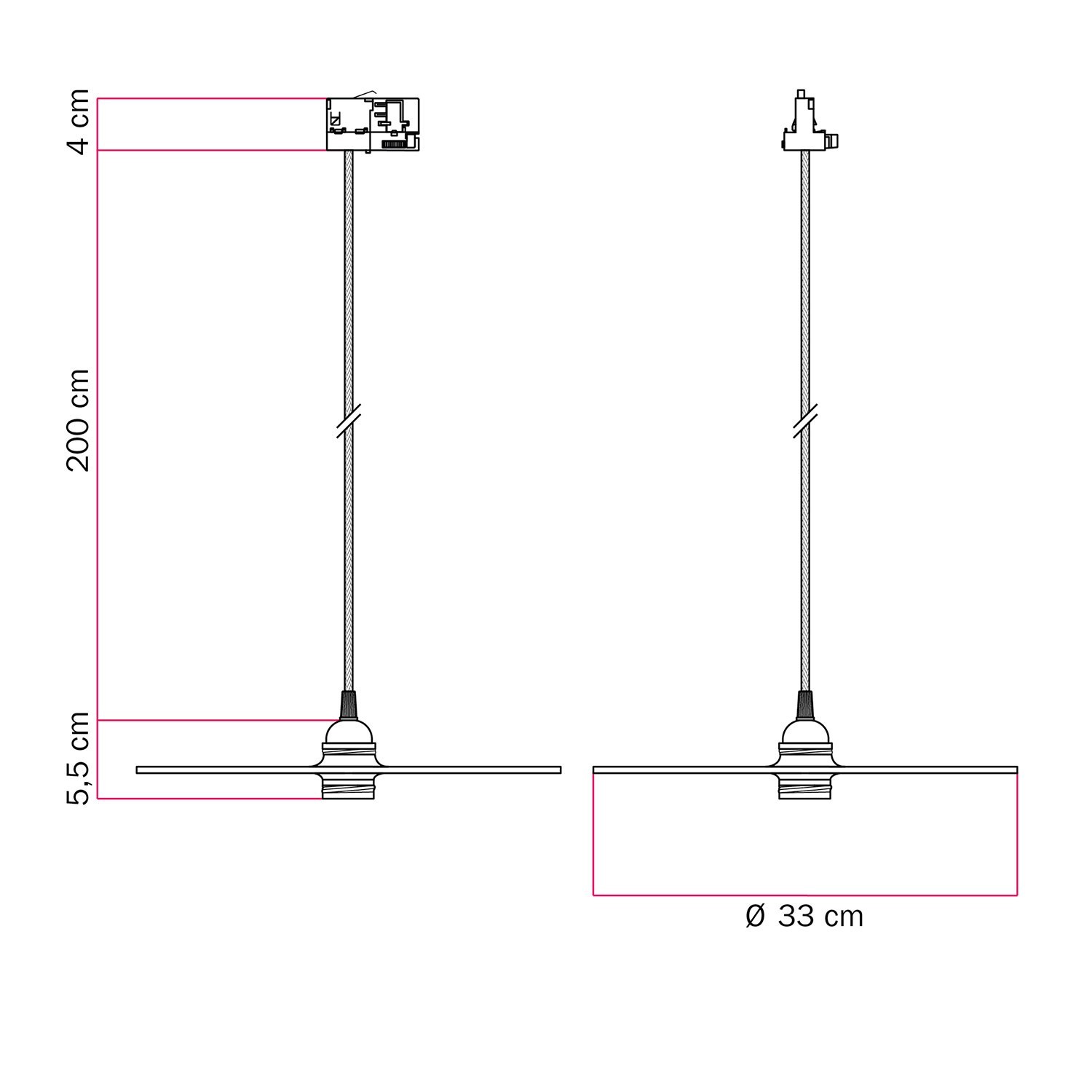 Track hanglamp met UFO dubbelzijdige houten kap