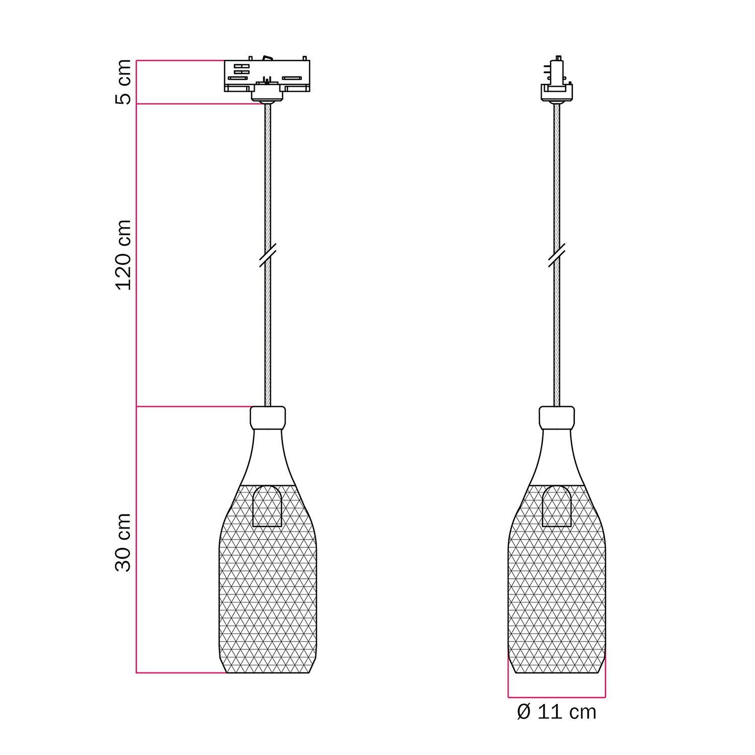 Hanglamp met Magnum lampenkap voor rails