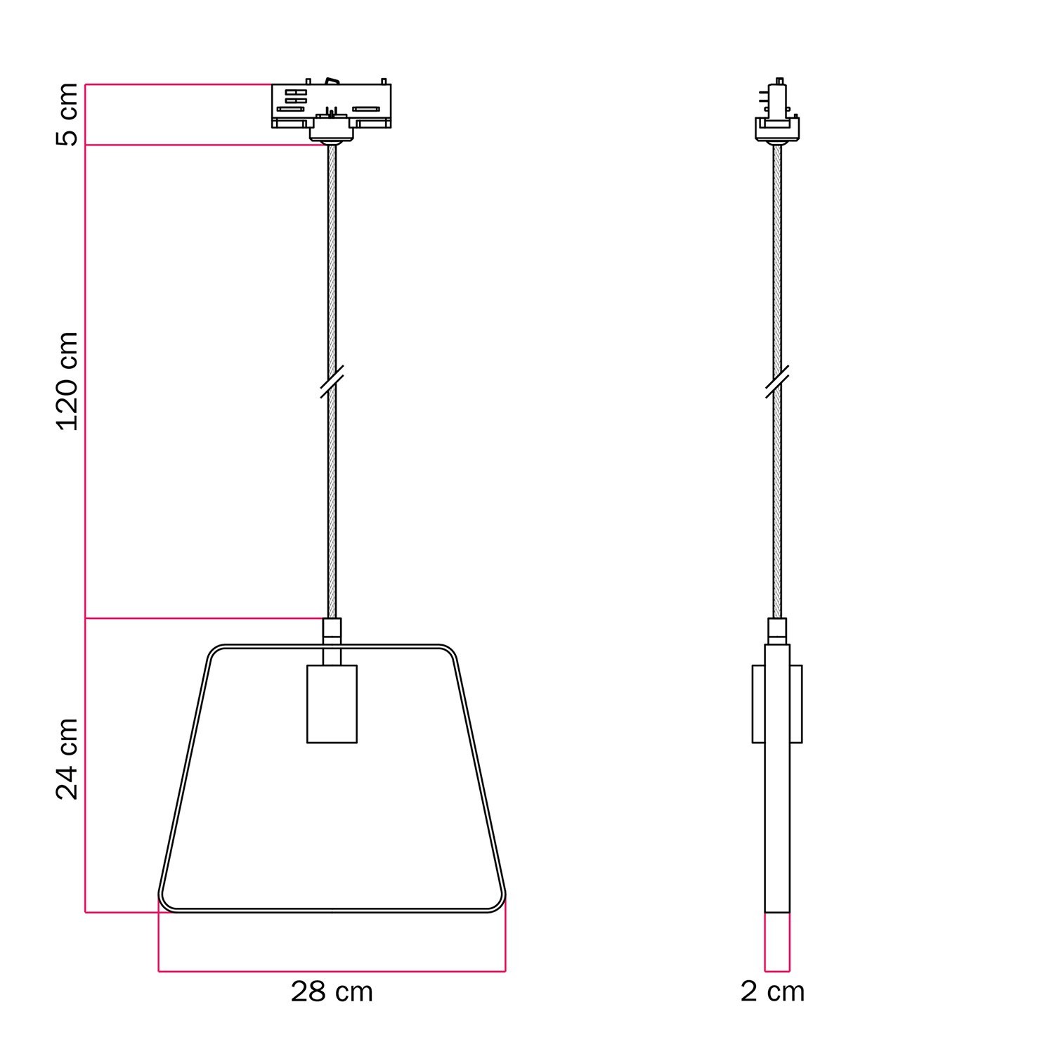 Hanglamp met Duedì kap en railadapter