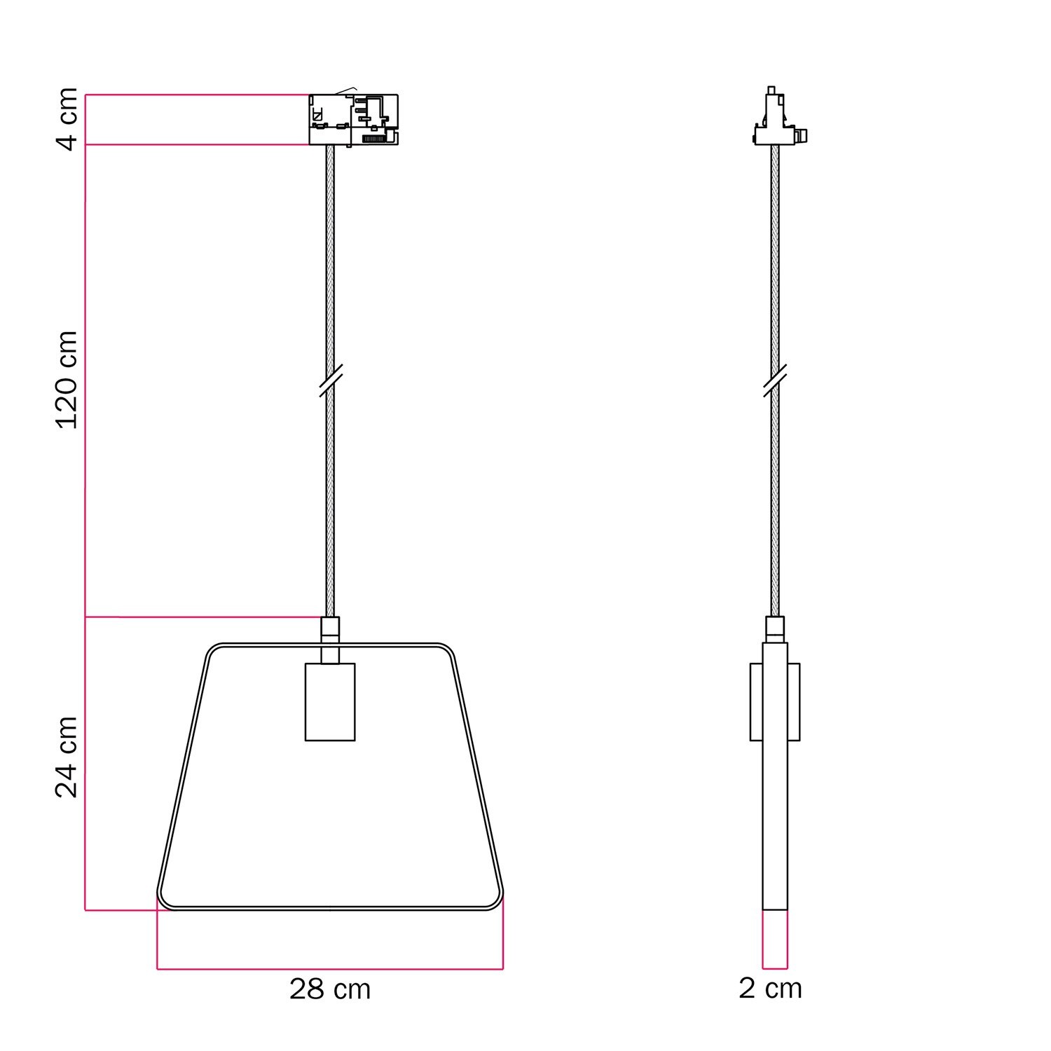 Hanglamp met Duedì kap en railadapter