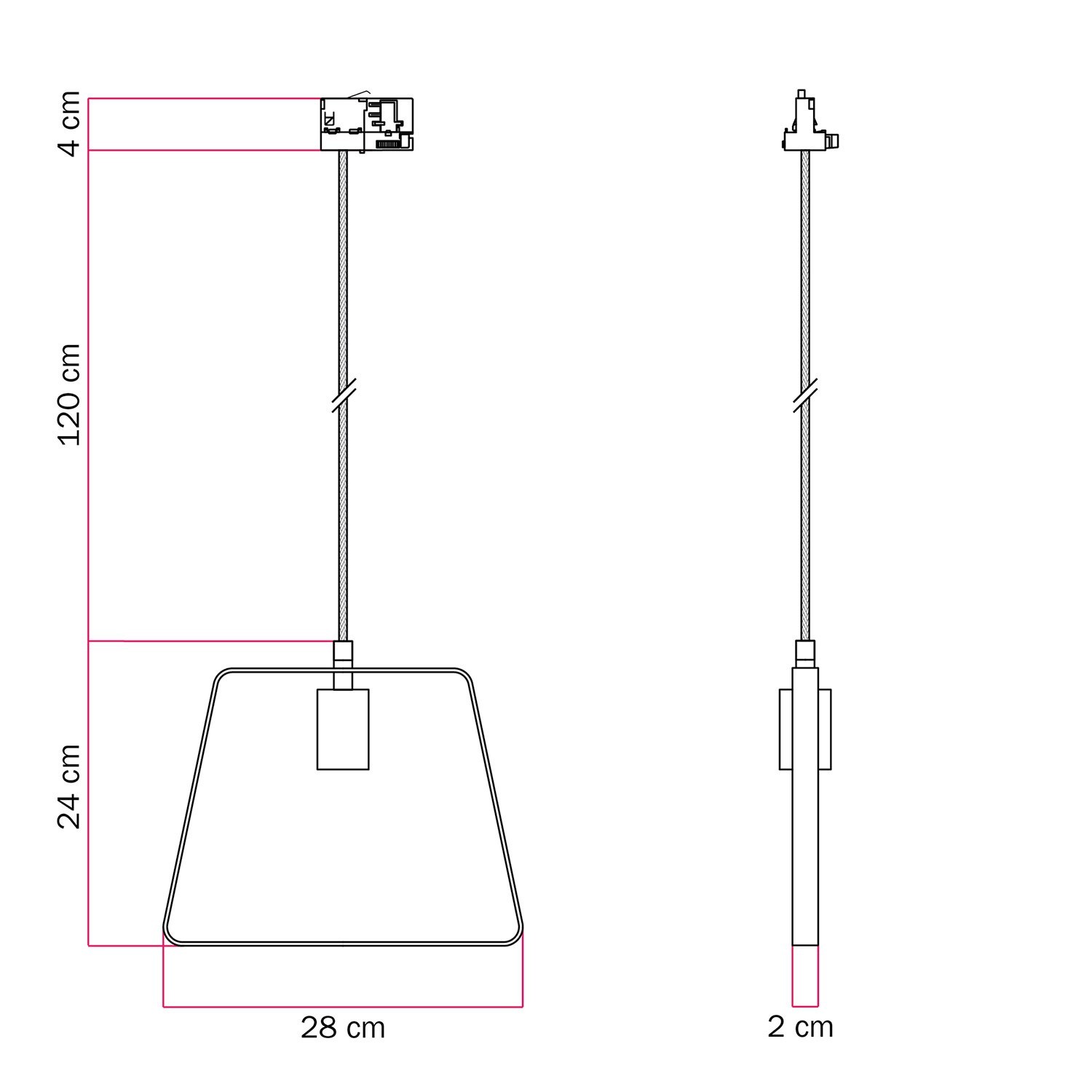 Hanglamp met Duedì kap en railadapter