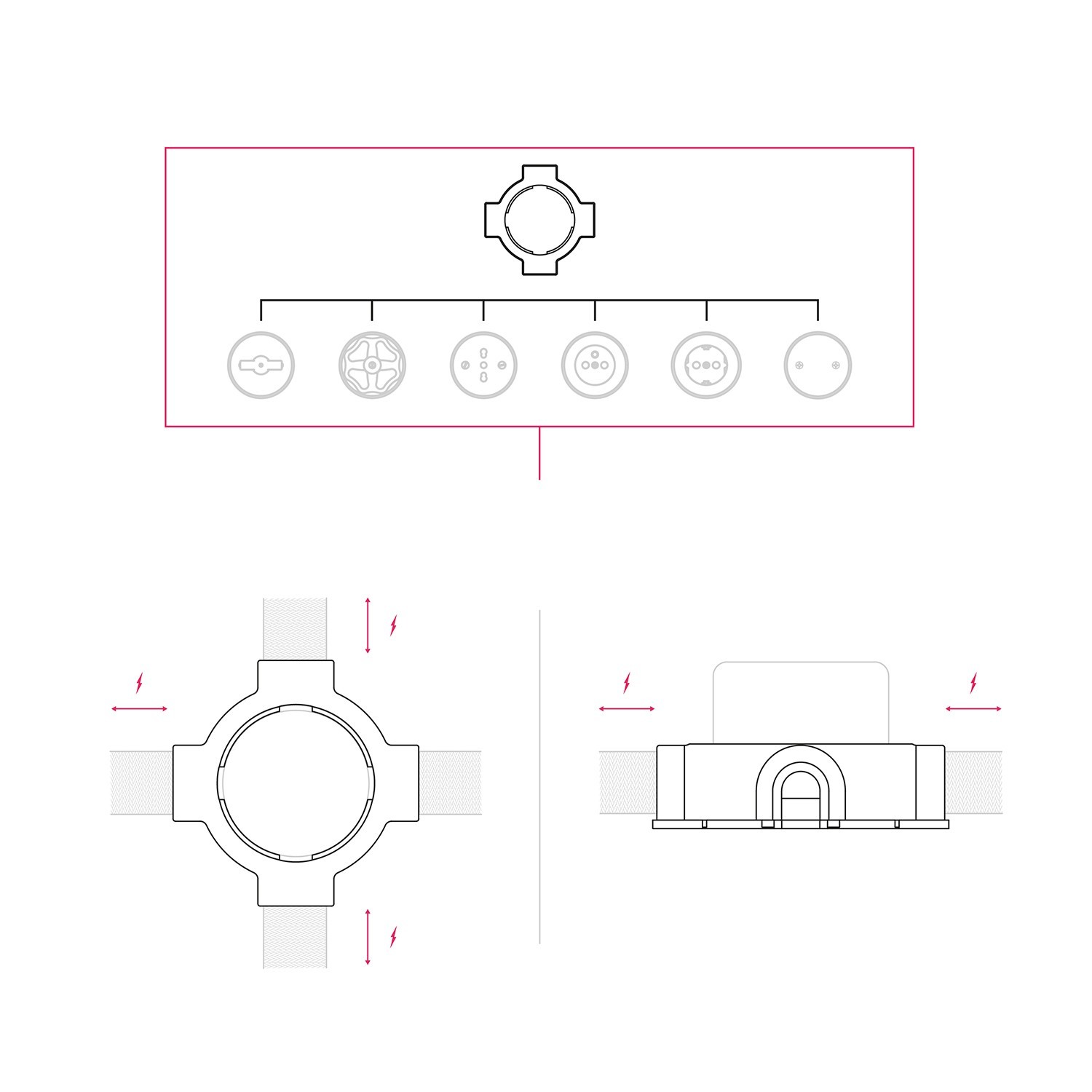 Base en porcelaine pour prise électrique et interrupteur/va et vient compatible avec Creative-Tubes - de 1 à 4 sorties