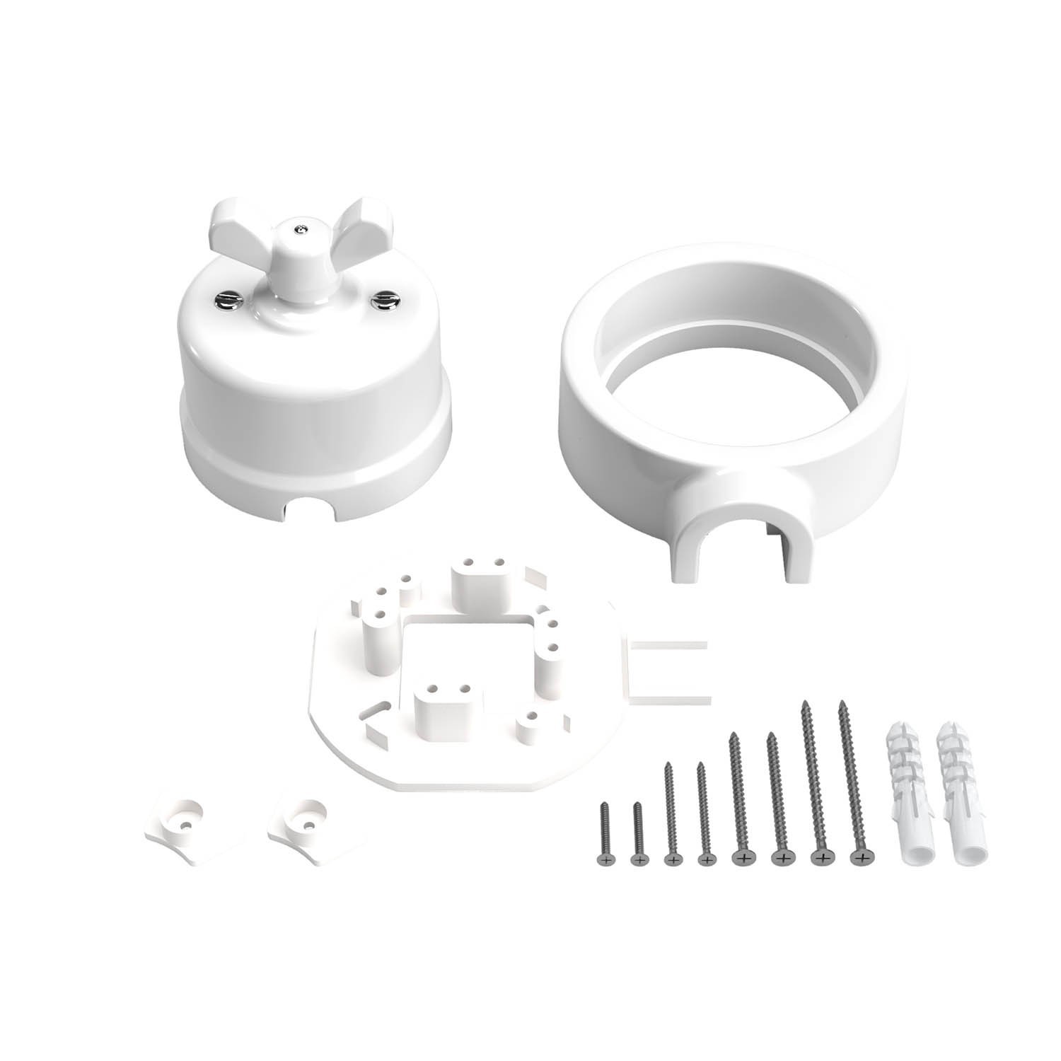 Kit interrupteur/déviateur avec écrou papillon et socle pour Creative-Tubes en porcelaine blanche