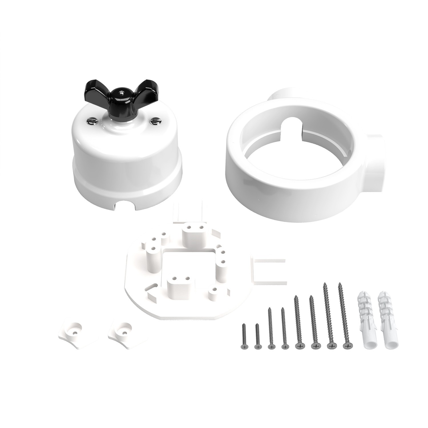 Kit interrupteur/déviateur avec écrou papillon et socle pour Creative-Tubes en porcelaine blanche