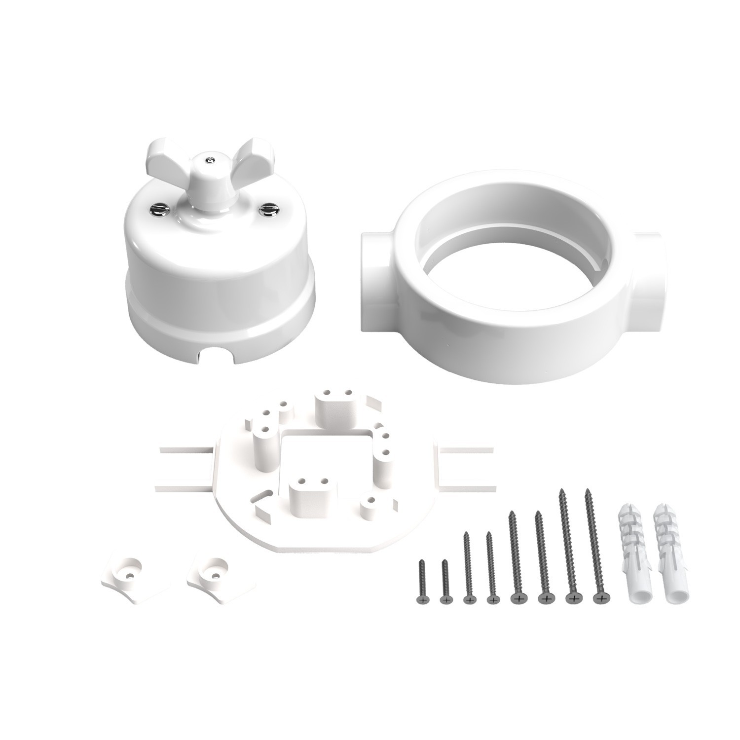 Kit interrupteur/déviateur avec écrou papillon et socle pour Creative-Tubes en porcelaine blanche