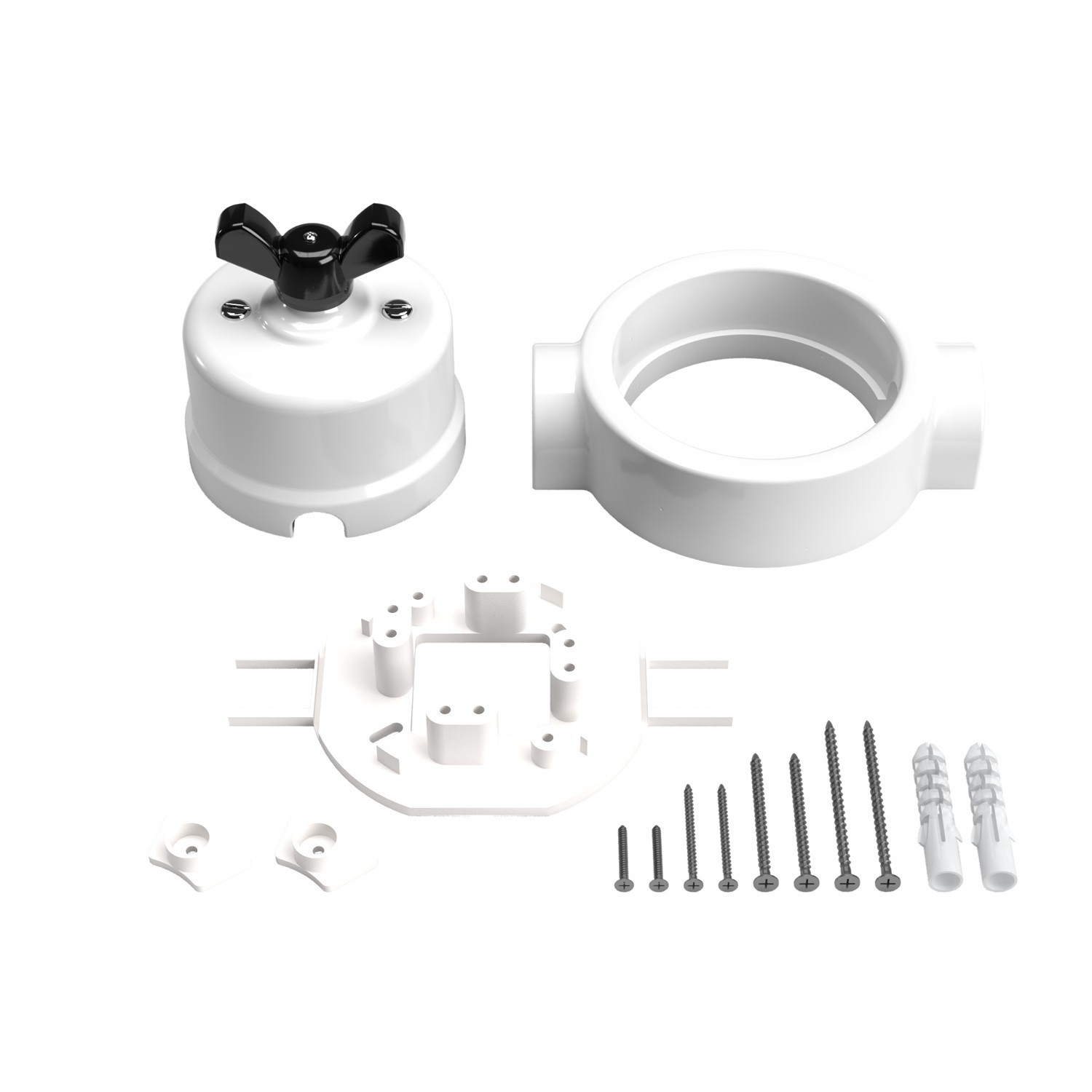 Kit interrupteur/déviateur avec écrou papillon et socle pour Creative-Tubes en porcelaine blanche