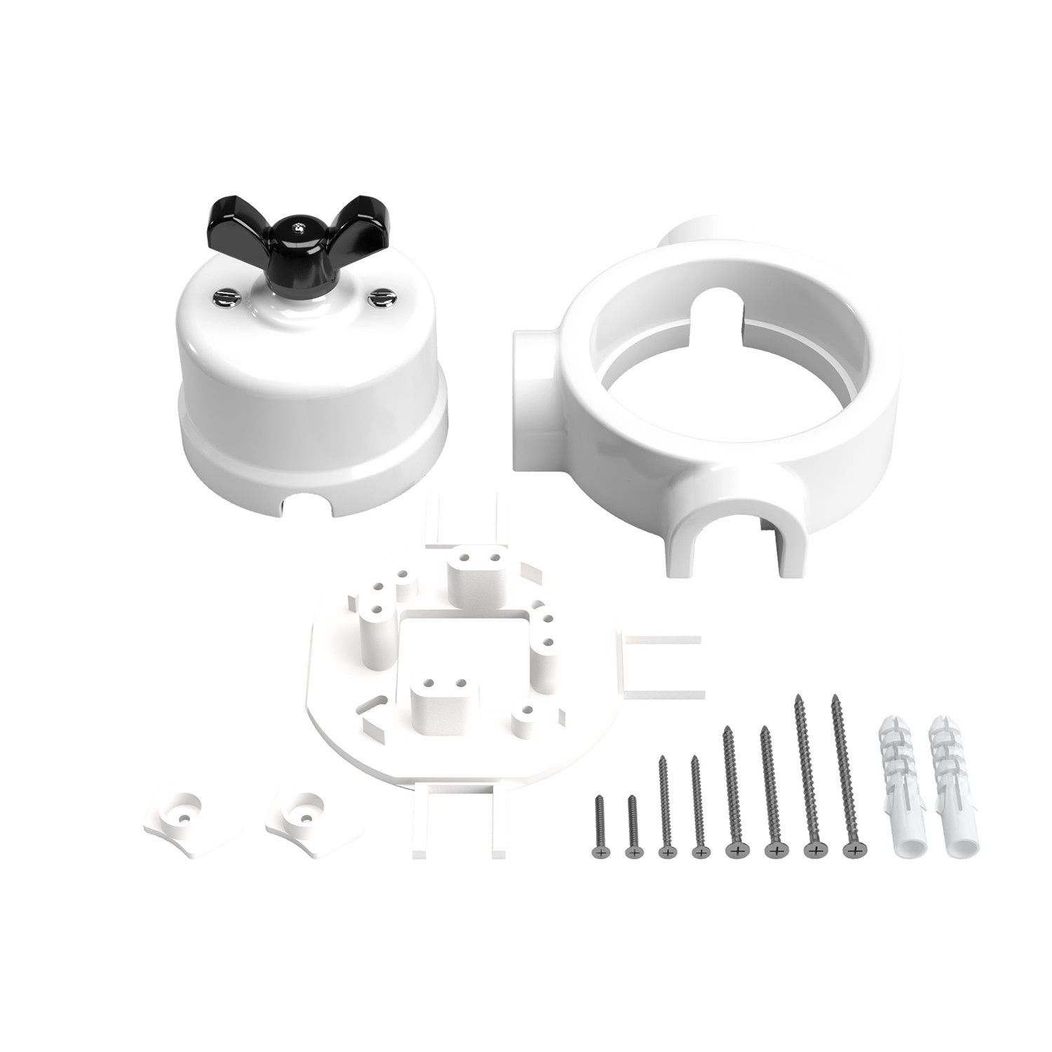 Kit interrupteur/déviateur avec écrou papillon et socle pour Creative-Tubes en porcelaine blanche