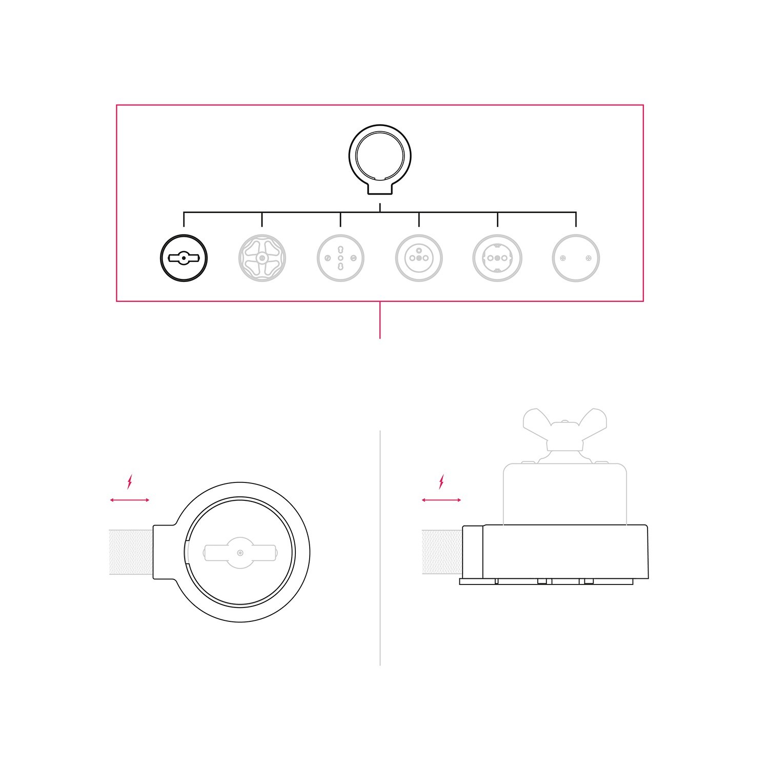 Kit interrupteur/déviateur avec écrou papillon et socle pour Creative-Tubes en porcelaine blanche