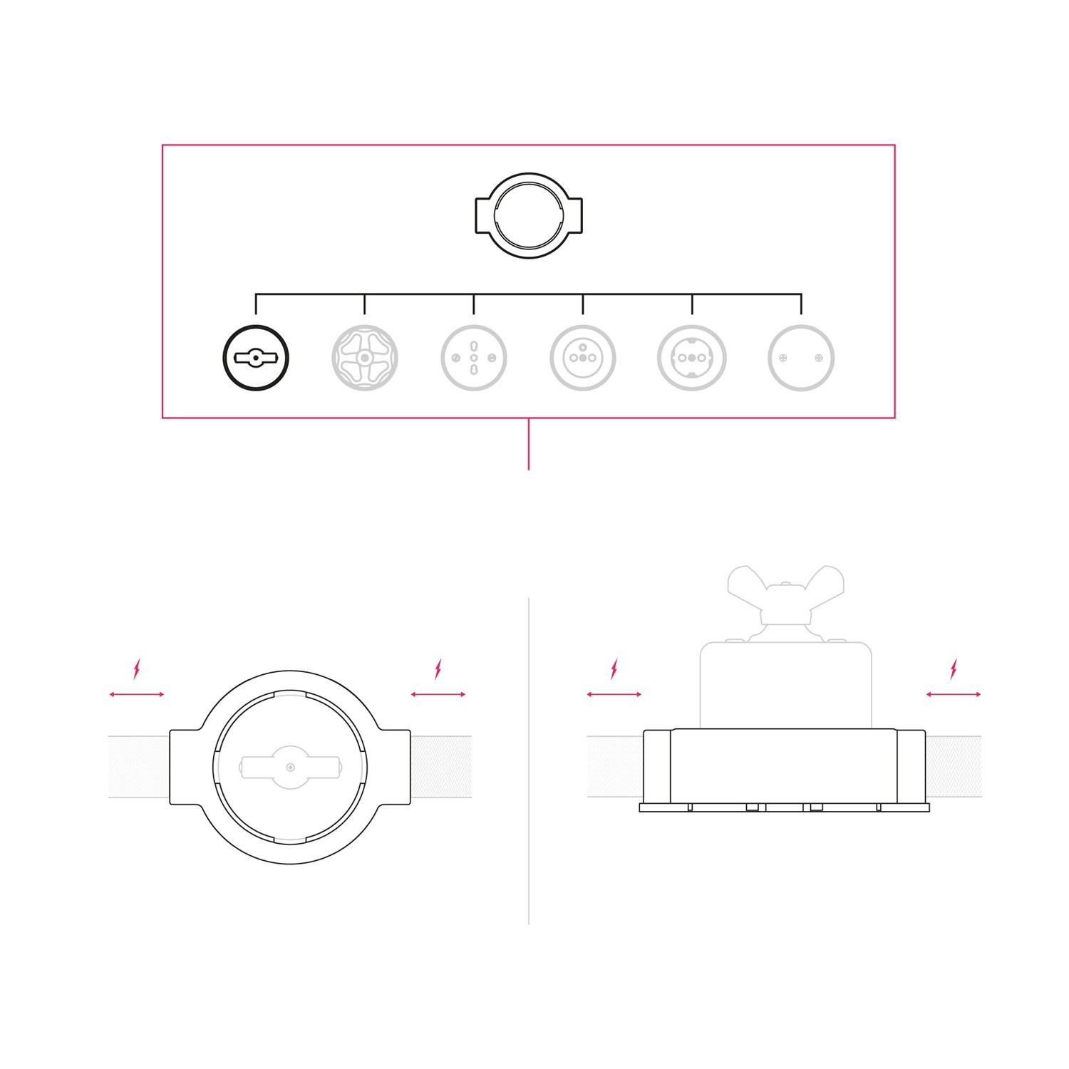 Kit interrupteur/déviateur avec écrou papillon et socle pour Creative-Tubes en porcelaine blanche