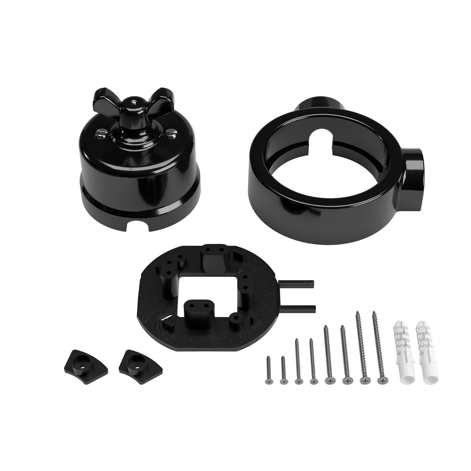 Kit interrupteur/déviateur avec écrou papillon et base pour Creative-Tubes en porcelaine noire