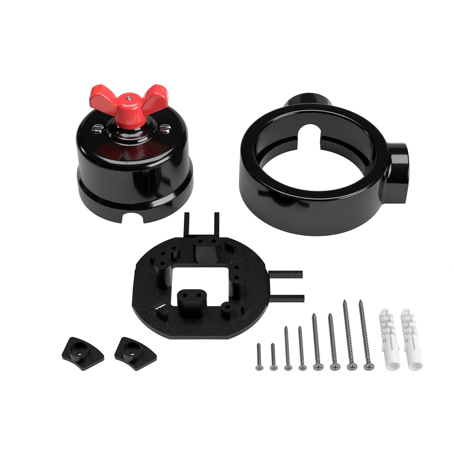 Kit interrupteur/déviateur avec écrou papillon et base pour Creative-Tubes en porcelaine noire