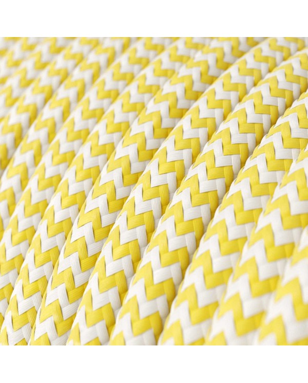 Câble textile Jaune et Blanc Optique ZigZag brillant - L'Original Creative-Cables - RZ10 rond 2x0.75mm / 3x0.75mm