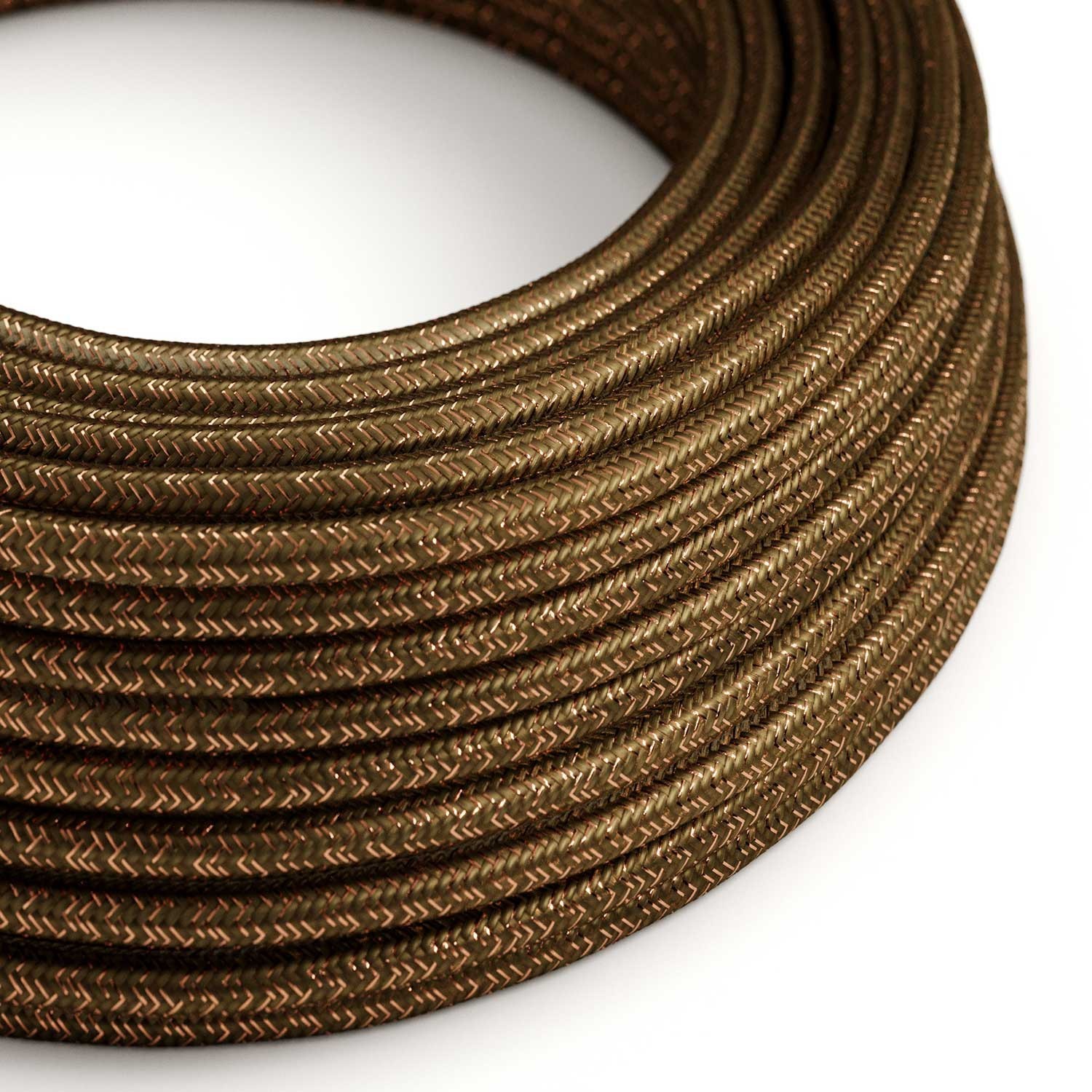 Câble textile Marron espresso pailleté brillant - L'Original Creative-Cables - RL13 rond 2x0,75mm / 3x0,75mm