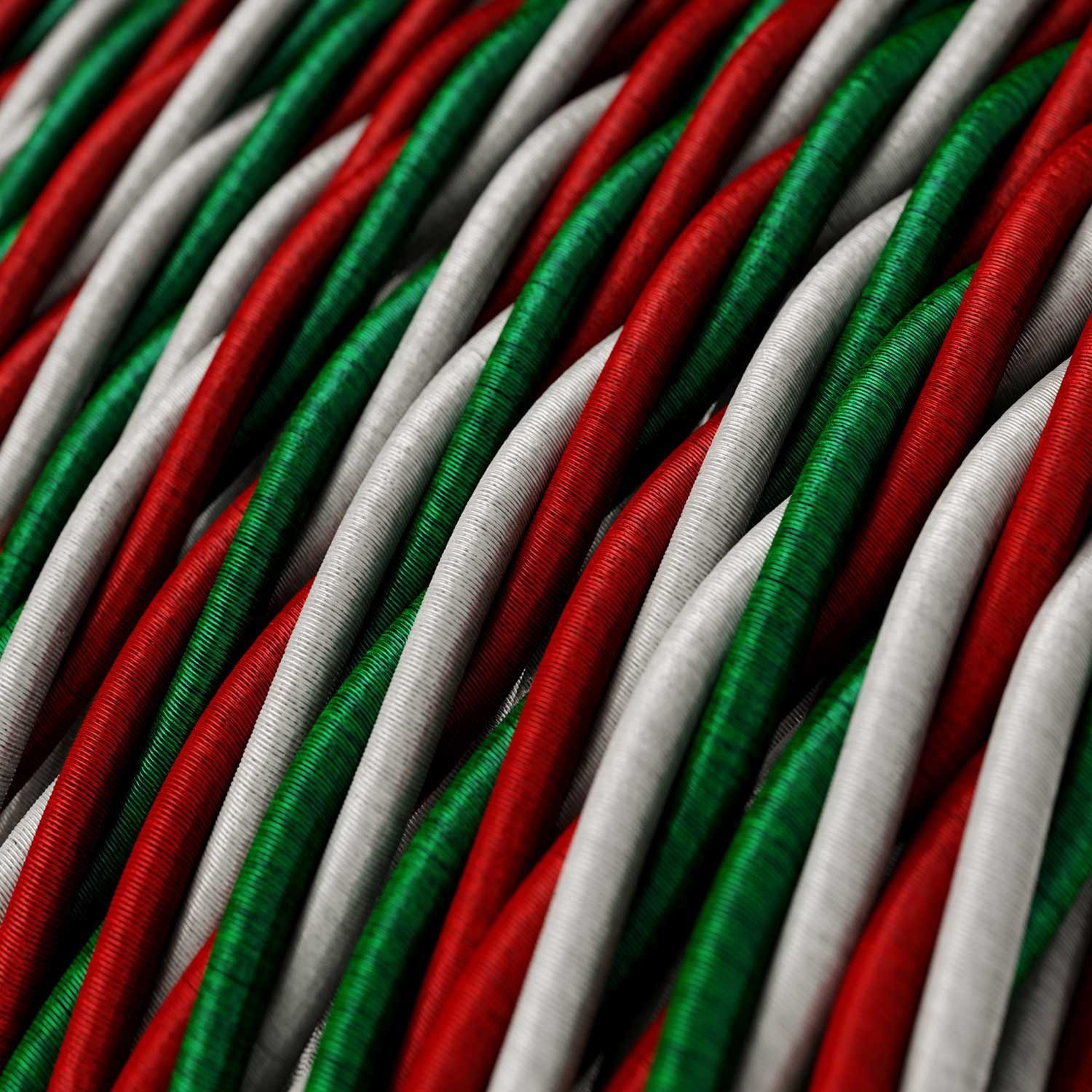 Gevlochten flexibele electriciteit textielkabel van viscose met Italiaanse vlag patroon.