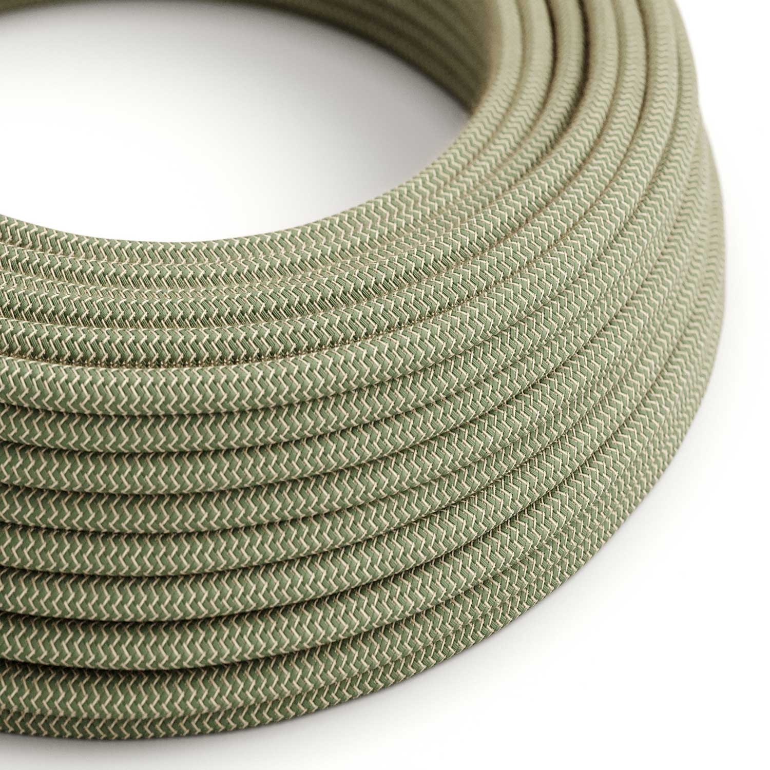 Câble textile Vert thym et Beige ZigZag - L'Original Creative-Cables - RD72 rond 2x0.75mm / 3x0.75mm