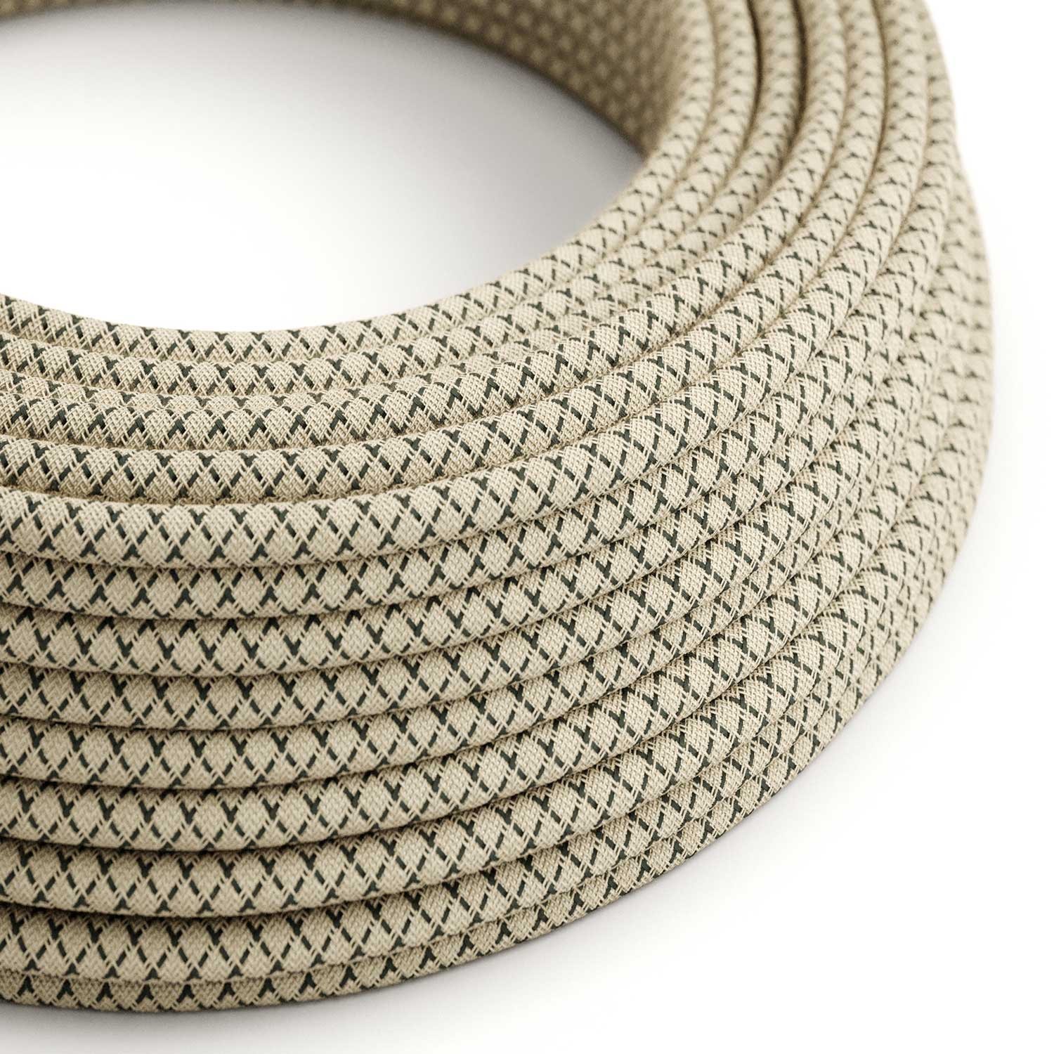 Câble textile Gris anthracite et losange beige - L'Original Creative-Cables - RD64 rond 2x0,75mm / 3x0,75mm