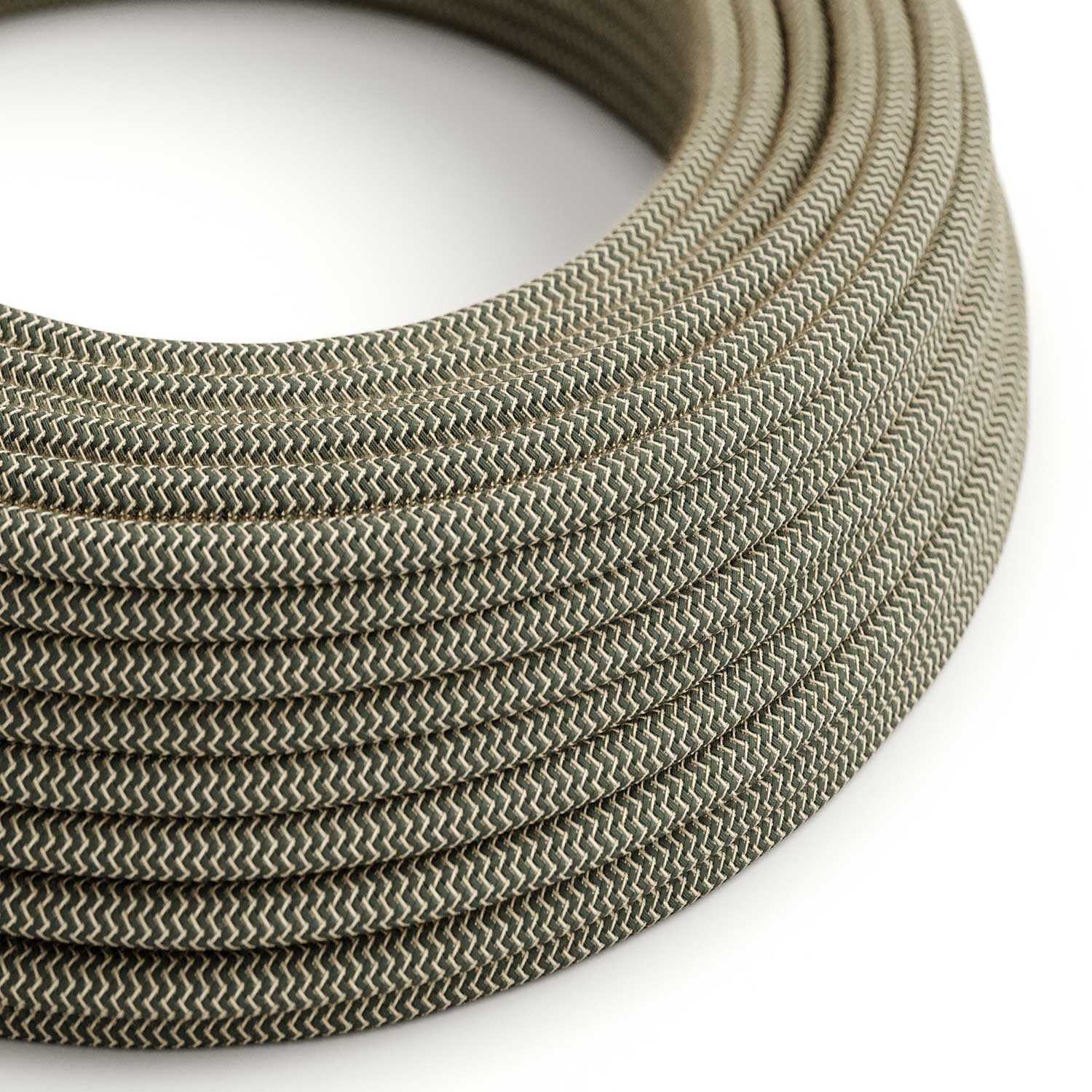 Câble textile Gris anthracite et beige ZigZag - L'Original Creative-Cables - RD74 rond 2x0,75mm / 3x0,75mm