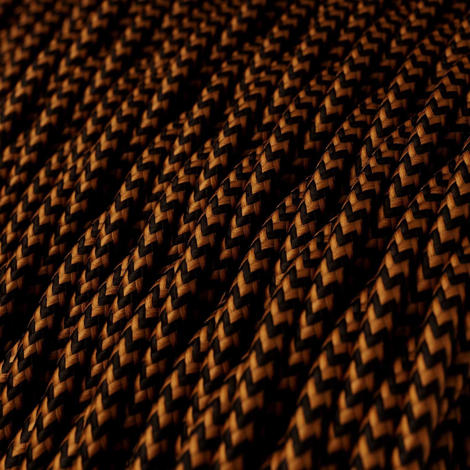 Câble textile Noir et Whiskey ZigZag brillant - L'Original Creative-Cables - TZ22 tressé 2x0.75mm / 3x0.75mm