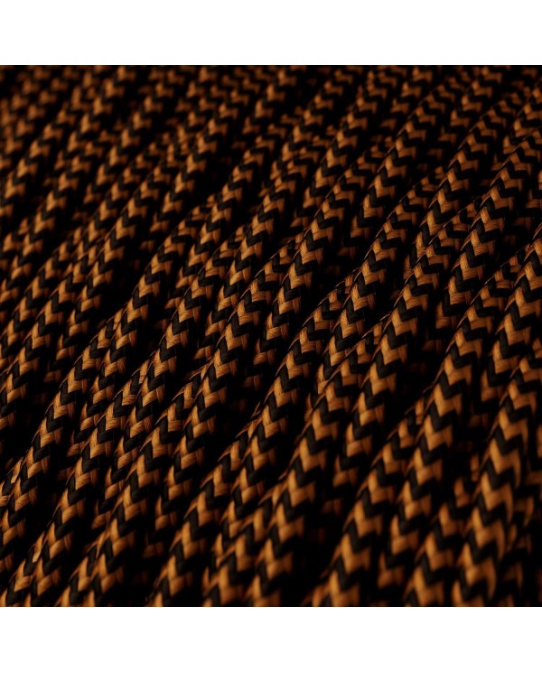 Câble textile Noir et Whiskey ZigZag brillant - L'Original Creative-Cables - TZ22 tressé 2x0.75mm / 3x0.75mm