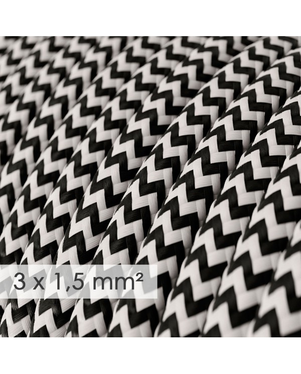 Fil Électrique De Large Section 3x1,50 Rond - Tissu Effet Soie Noir ZigZag RZ04