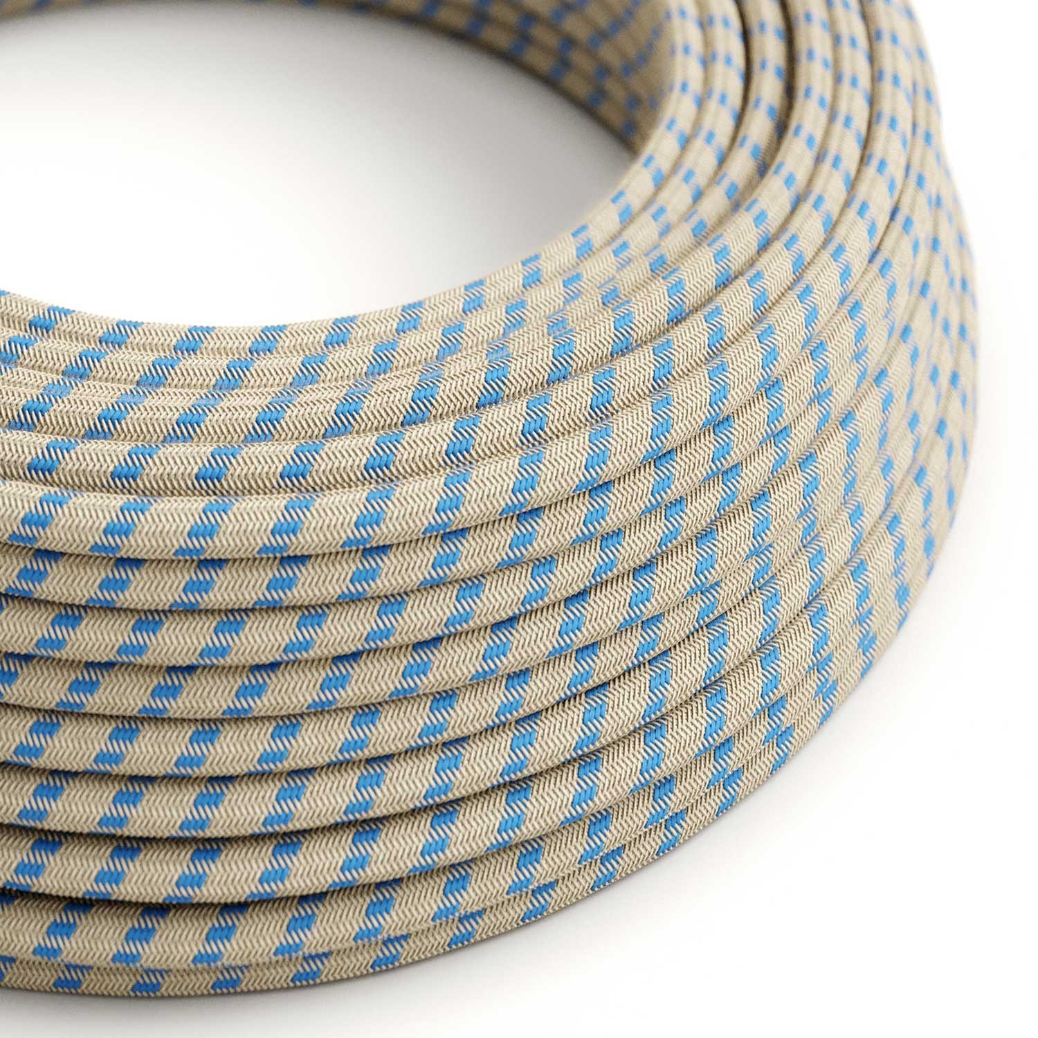 Câble textile Bleu steward et rayures beiges - L'Original Creative-Cables - RD55 rond 2x0,75mm / 3x0,75mm