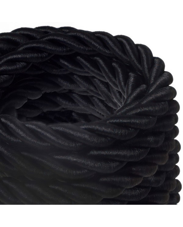 Corde 2XL, câble électrique 3x0,75. Revêtement en tissu noir brillant. Diamètre 24mm.