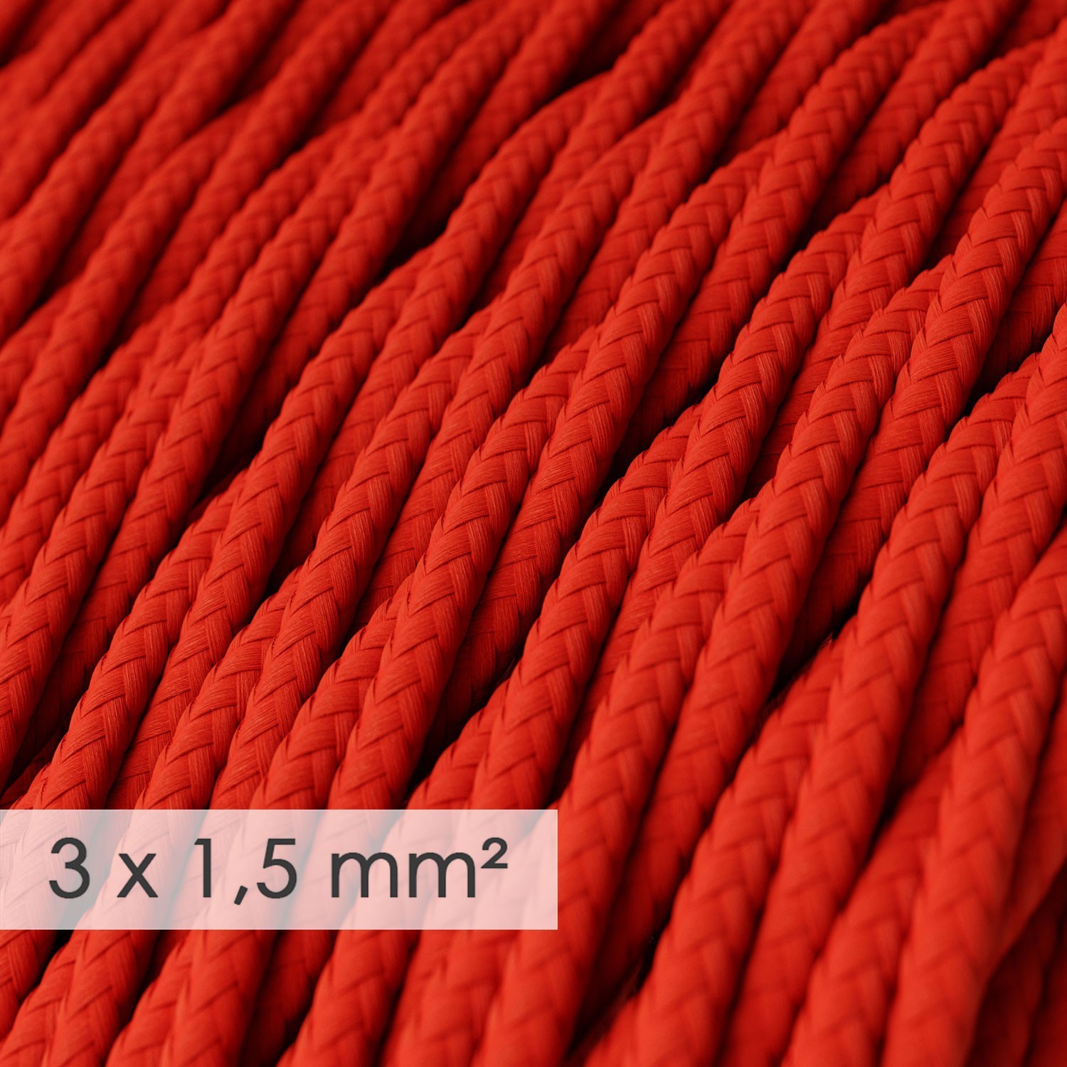 Lang overbruggings- gevlochten strijkijzersnoer 3 x 1,50 mm. - rood viscose TM09