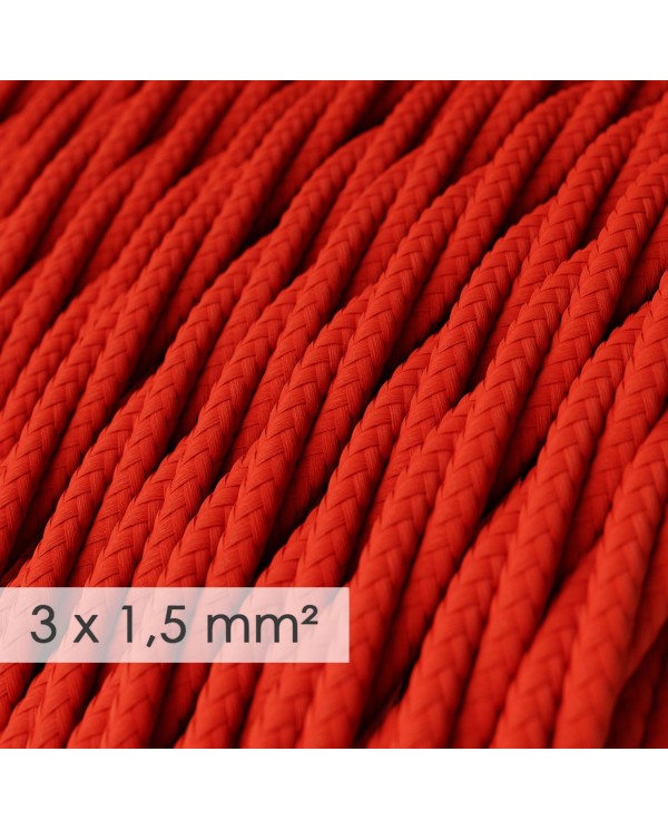 Lang overbruggings- gevlochten strijkijzersnoer 3 x 1,50 mm. - rood viscose TM09