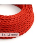 Lang overbruggings- gevlochten strijkijzersnoer 3 x 1,50 mm. - rood viscose TM09