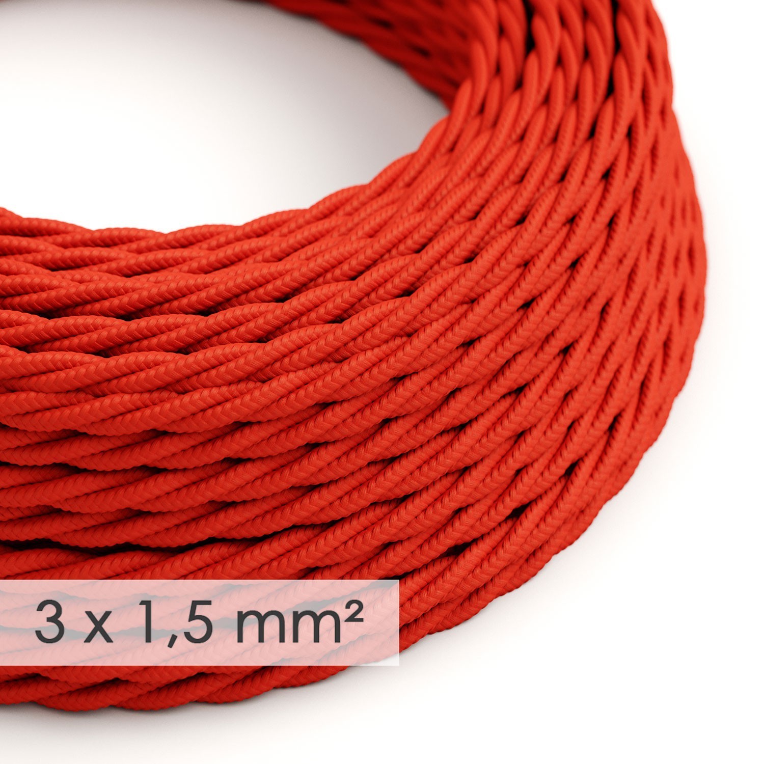 Lang overbruggings- gevlochten strijkijzersnoer 3 x 1,50 mm. - rood viscose TM09