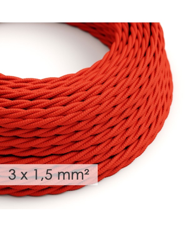 Lang overbruggings- gevlochten strijkijzersnoer 3 x 1,50 mm. - rood viscose TM09