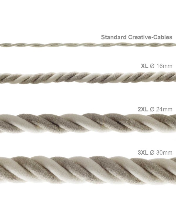 Corde 3XL, câble électrique 3x0,75. Revêtement en lin naturel et coton brut. Diamètre 30mm.