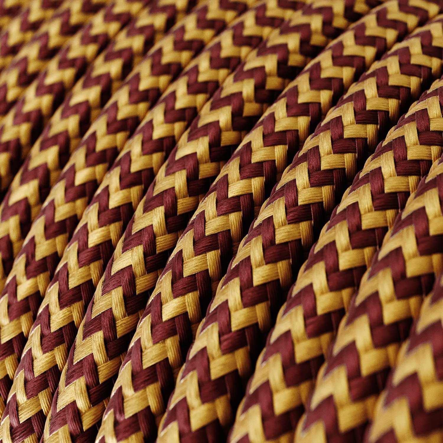 Câble textile Bordeaux et Or ZigZag brillant - L'Original Creative-Cables - RZ23 rond 2x0,75mm / 3x0,75mm