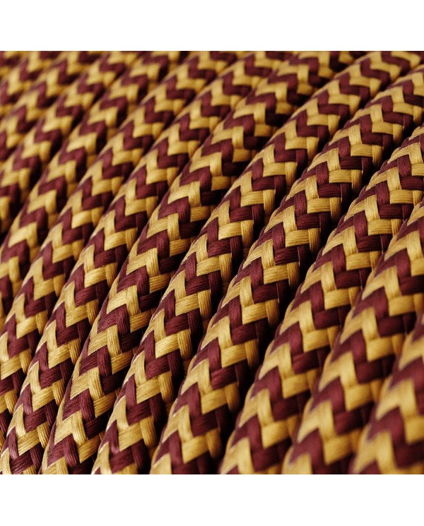 Rond flexibel strijkijzersnoer van viscose. RZ23 - zigzag goud en burgundy