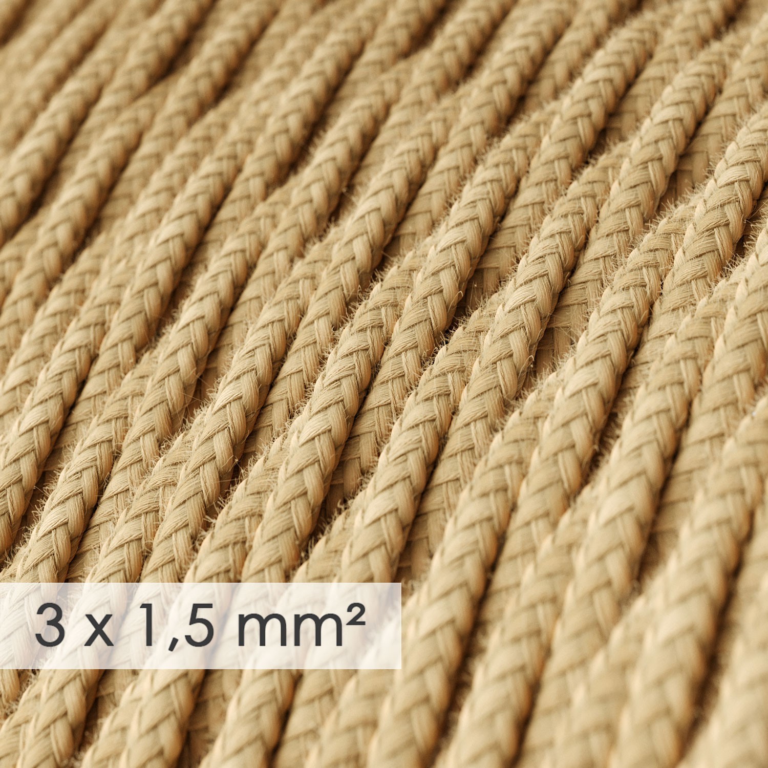 Lang overbrugging-snoer 3 x 1.50 gevlochten - bekleed met jute TN06