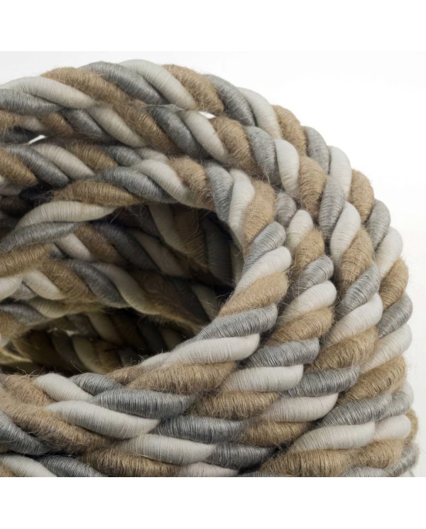 2XL electrical cord, electrical cable 3x0,75. Natural linen, cotton fabric and jute covering Country. Diameter 24mm.