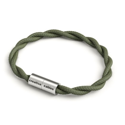 Bracelet avec fermoir magnétique argent mat et câble TC63 (Tissu Uni couleur Vert Gris)