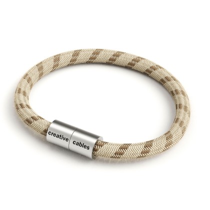 Bracelet avec fermoir magnétique argent mat et câble RD53 (rayures Marron Écorce Et Lin Naturel)