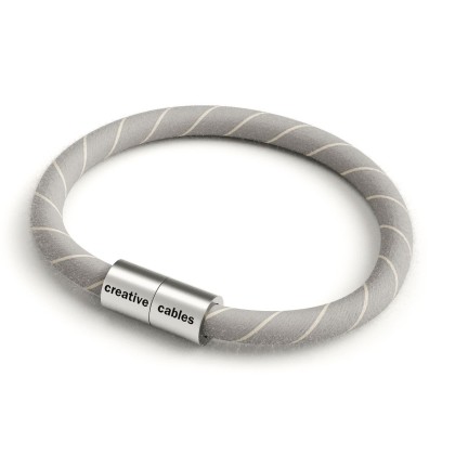 Bracelet avec fermoir magnétique argent mat et câble ERD22 (tissage en coton et Lin Beige)