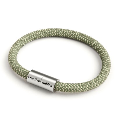 Bracelet avec fermoir magnétique argent mat et câble RD72 (ZigZag Vert Thym et Lin Naturel)