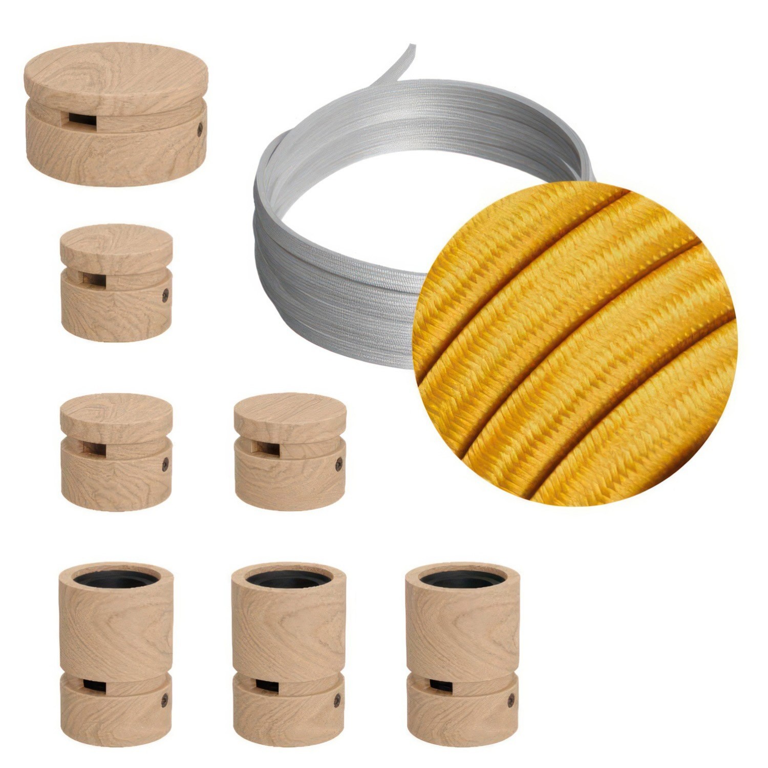 Kit Linear Filé system - avec câbles pour guirlande lumineuse de 5 mètres et 7 composants en bois pour intérieur