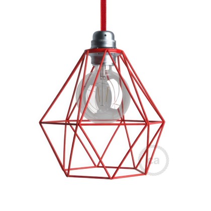 Diamant metalen kooi lampenkap E27 - rood