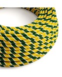 Câble textile Vert et Jaune Regimental Vertigo brillant - L'Original Creative-Cables - ERM69 rond 2x0,75mm / 3x0,75mm