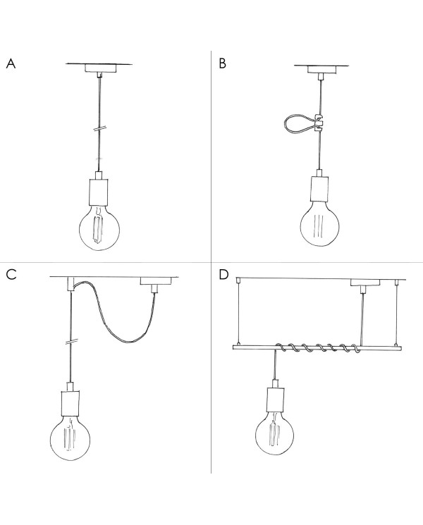 Suspension fabriquée en Italie avec câble textile torsadé et finition porcelaine