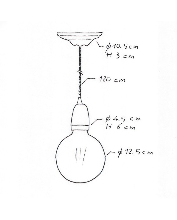 Suspension fabriquée en Italie avec câble textile torsadé et finition porcelaine