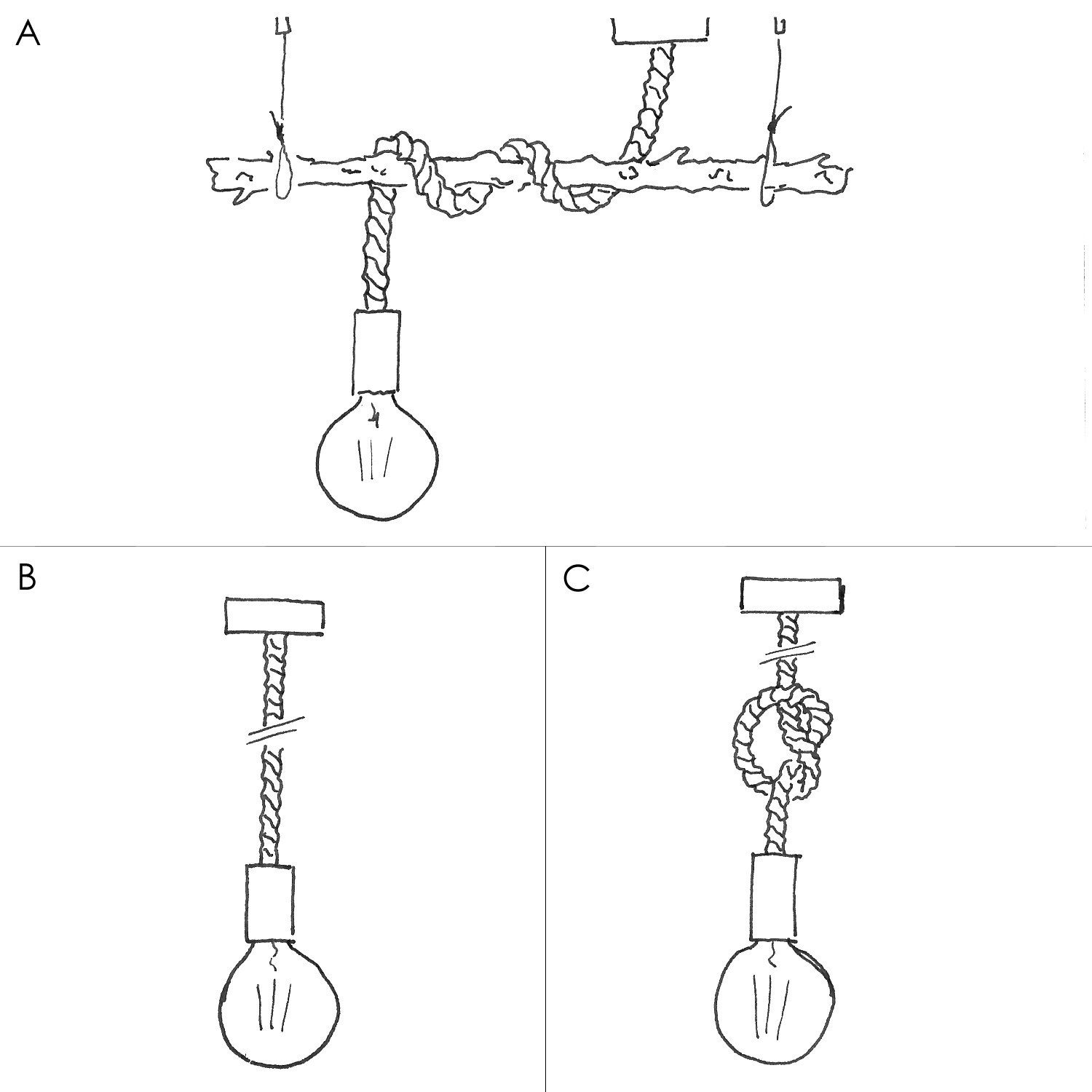 Suspension fabriquée en Italie avec corde XL et douille en bois