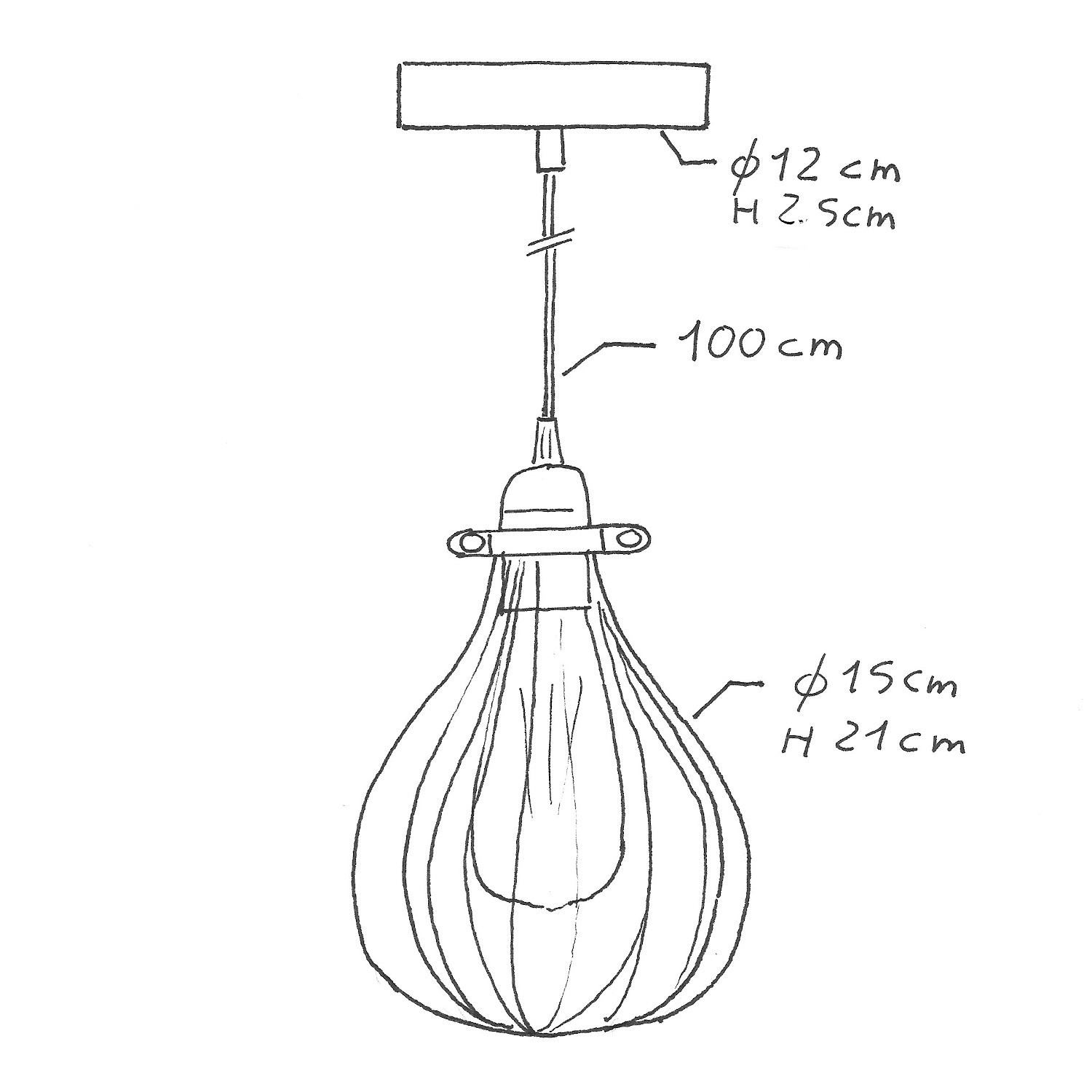 Suspension fabriquée en Italie avec câble textile, abat-jour cage Drop et finition en métal